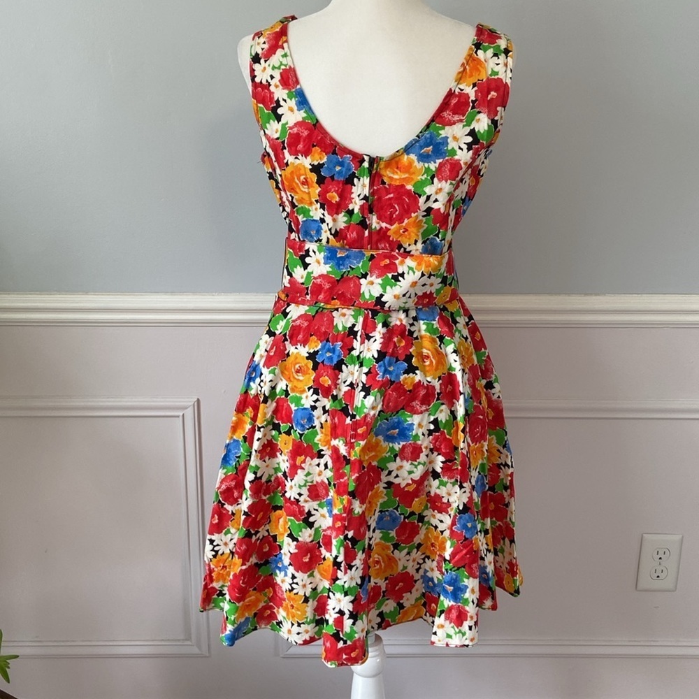 Vintage Paris Sport Club Skater Dress Mini Floral Belted Size 10 A-Line Black - Picture 11 of 15